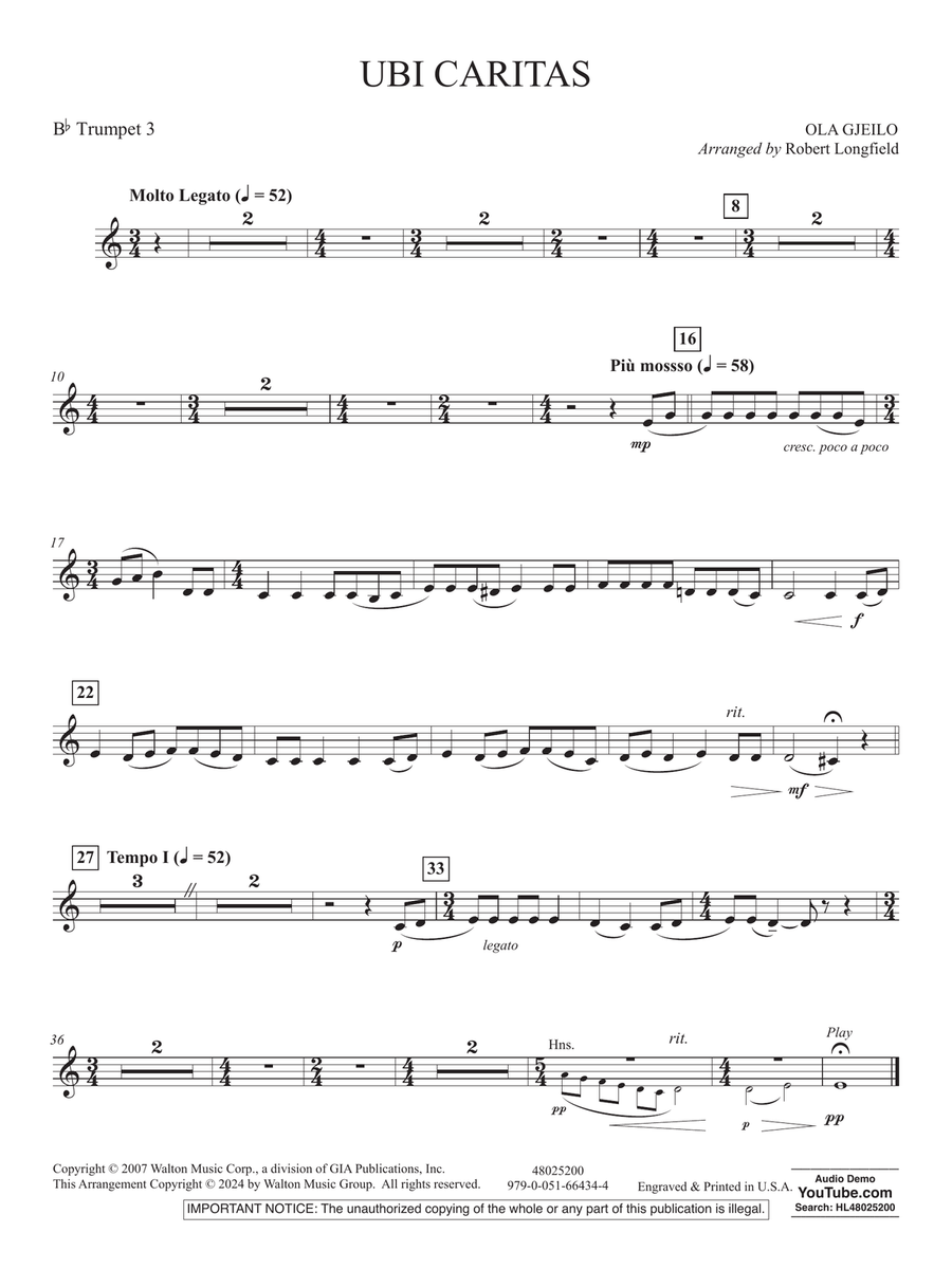 Ubi Caritas (arr. Robert Longfield) - Bb Trumpet 3 Concert Band scores gallery preview page 1