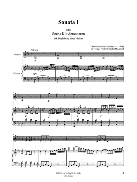 Sonate Nr. 1 für Violine und Klavier D-Dur (aus: Sechs Klaviersonaten mit Begleitung einer Violine)