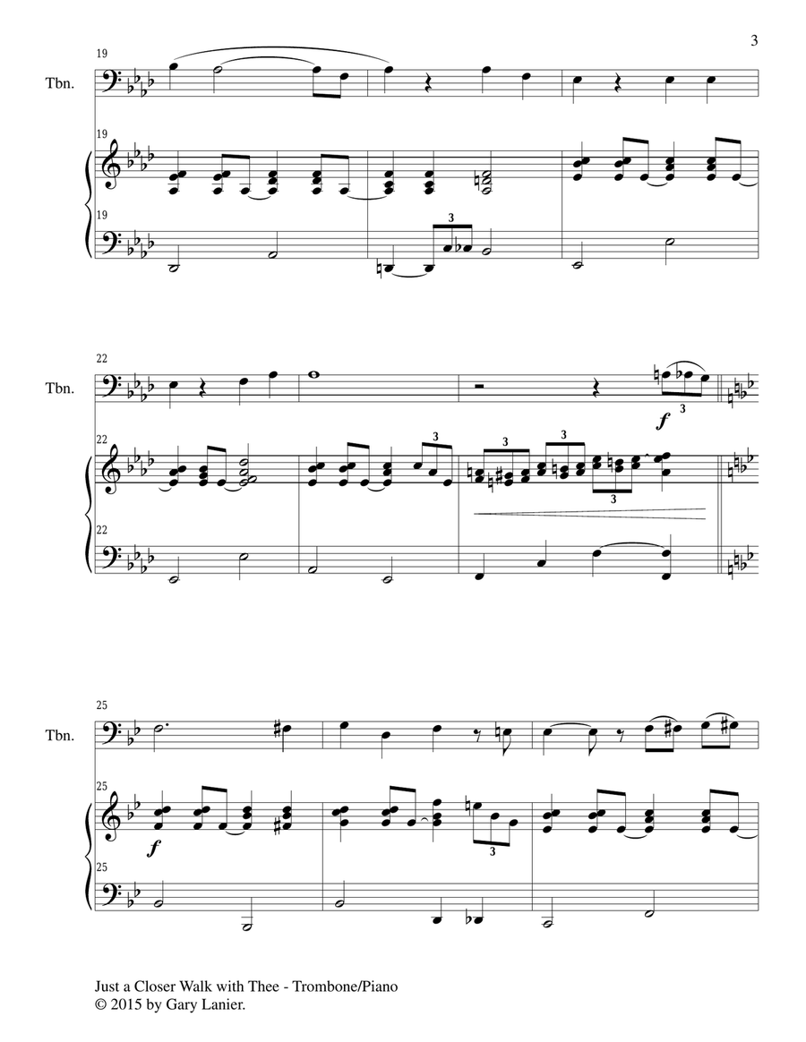 JUST A CLOSER WALK WITH THEE (Duet – Trombone and Piano/Score and Parts) image number null