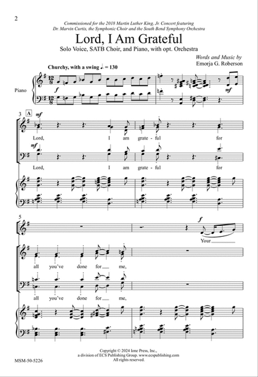 Lord, I Am Grateful 4-Part scores gallery preview page 2