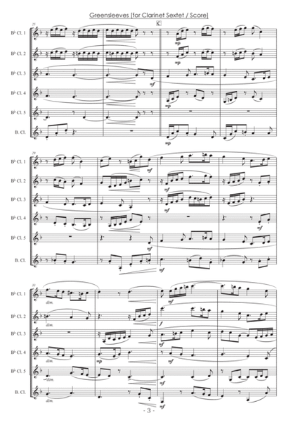 Greensleeves [Clarinet Sextet] - Score Only image number null