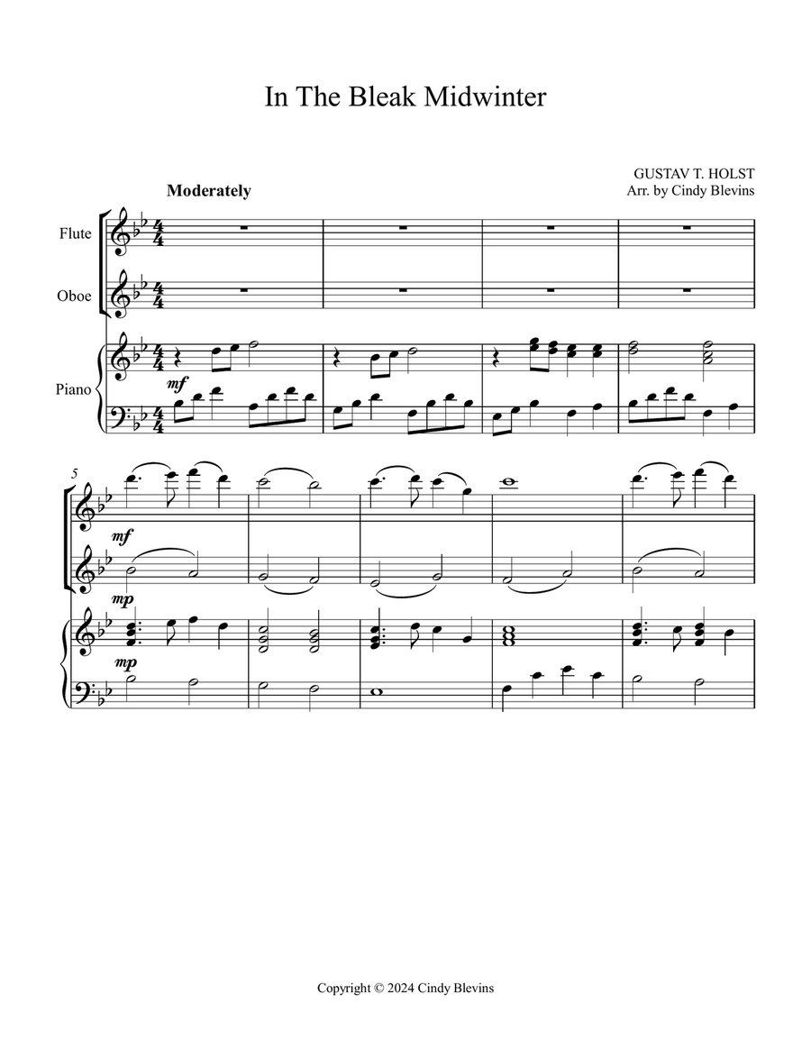 In the Bleak Midwinter, for Flute, Oboe and Piano Woodwind Duet scores gallery preview page 2