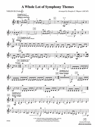 Book cover for A Whole Lot of Symphony Themes: 3rd Violin (Viola [TC])