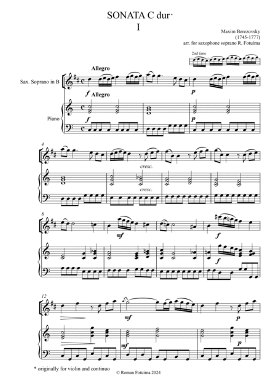 Maxim Berezovsky - Sonata C dur for soprano saxophone and piano Chamber Music scores gallery preview page 3
