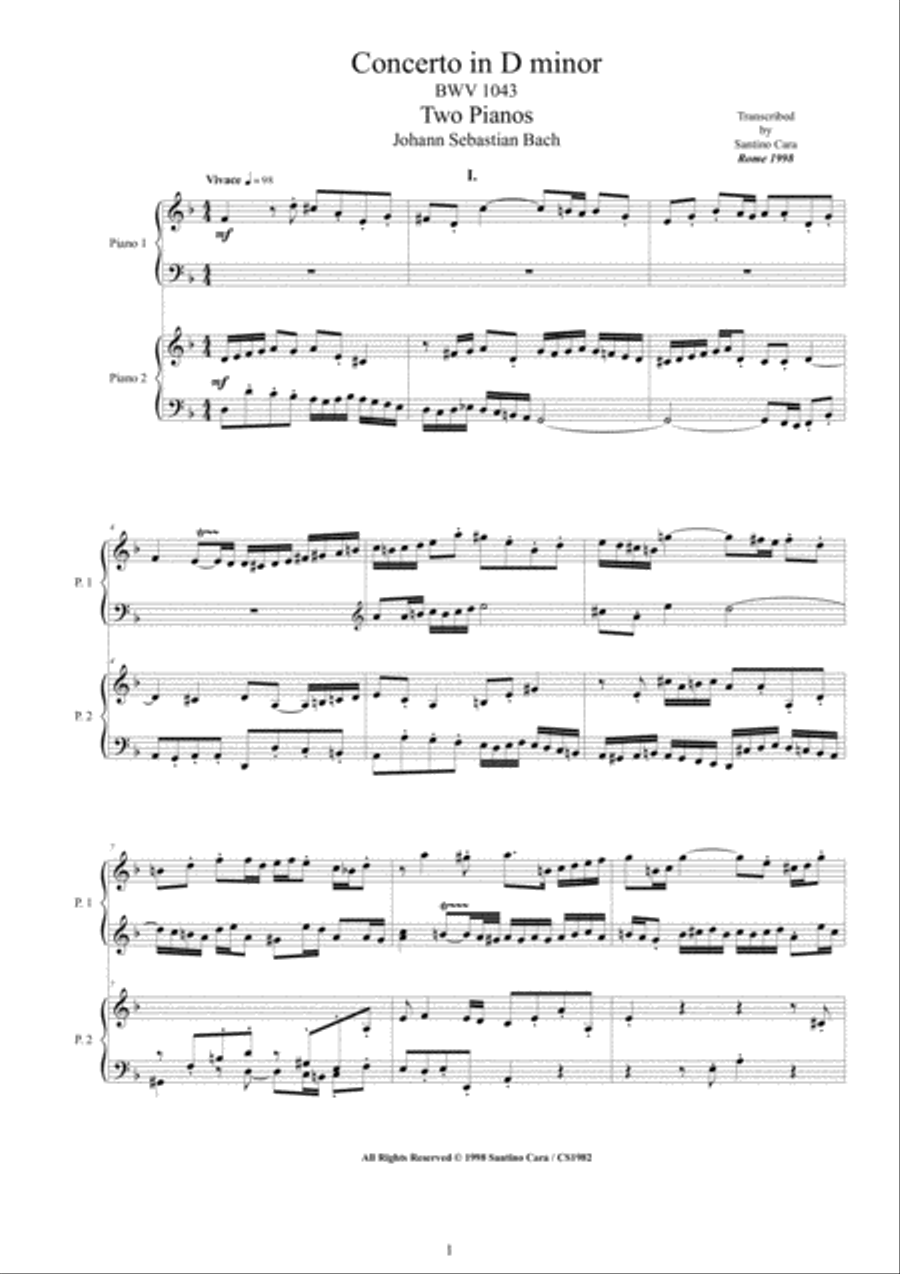 Concerto in D minor BWV 1043 for Piano Duet - Complete Piano scores gallery preview page 1