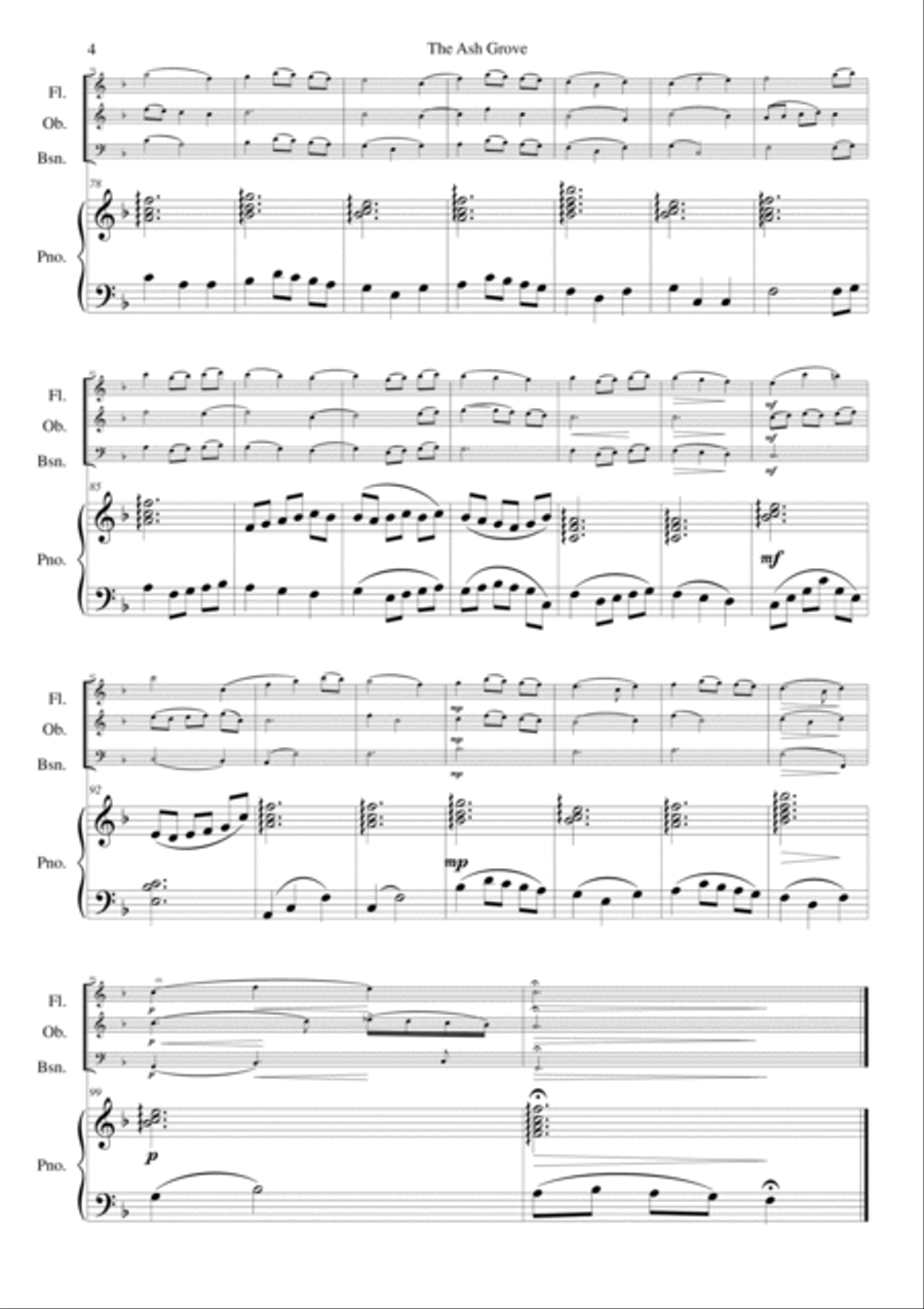 The Ash Grove for wind trio and piano Piano Solo scores gallery preview page 4