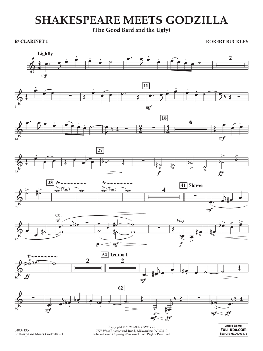 Shakespeare Meets Godzilla (The Good Bard and the Ugly) - Bb Clarinet 1 Concert Band scores gallery preview page 1