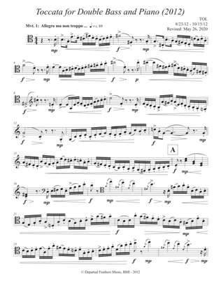 Toccata for Double Bass and Piano (2012, rev. 2020) bass part, newly revised version for double bass