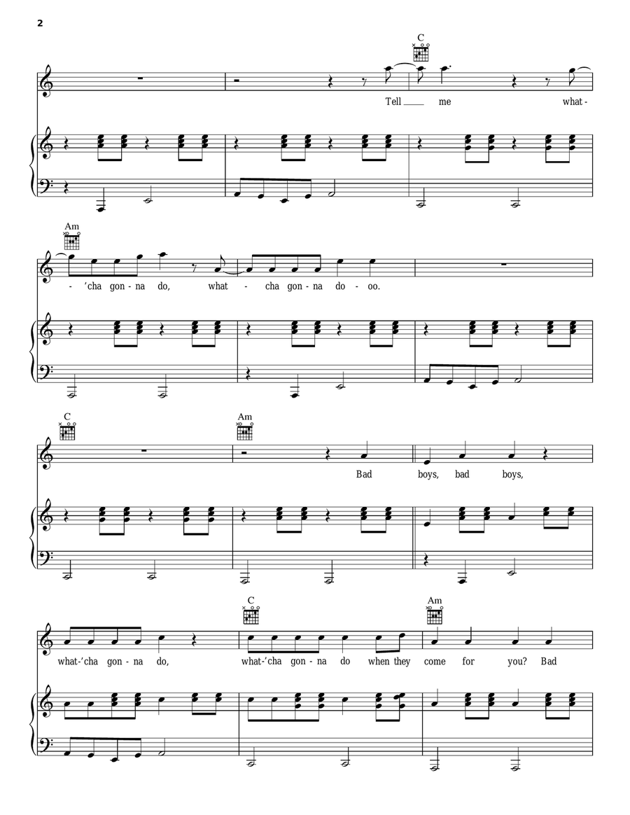 Bad Boys Bad Boys Piano, Vocal, Guitar scores gallery preview page 2