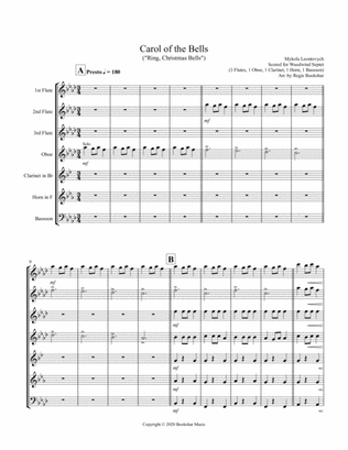 Carol of the Bells (F min) (Woodwind Septet - 3 Flute, 1 Oboe, 1 Clar, 1 Hrn, 1 Bassoon)