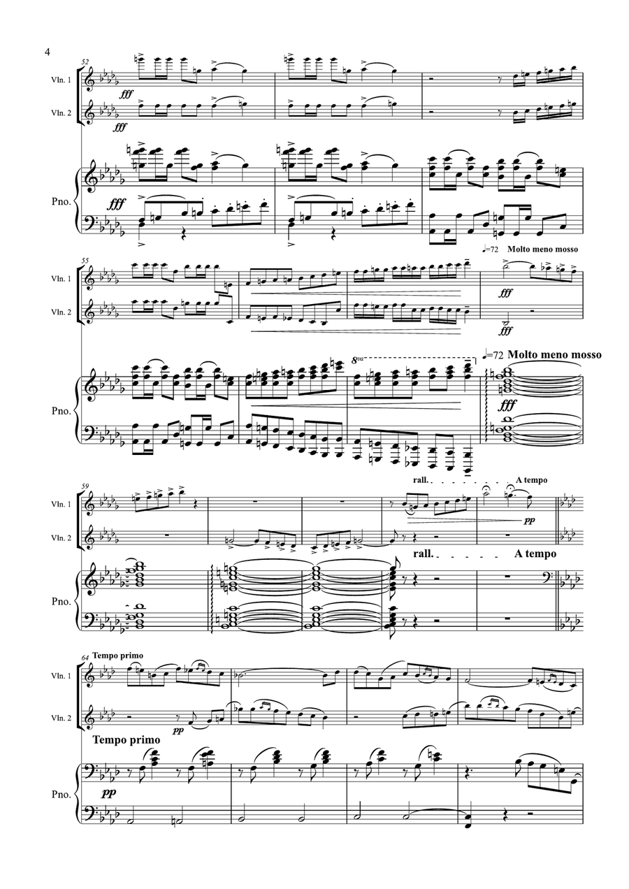 Tchaikovsky - Romance Op.5 - 2 Violins Violin Duo Violin Group & Piano String Duet scores gallery preview page 4