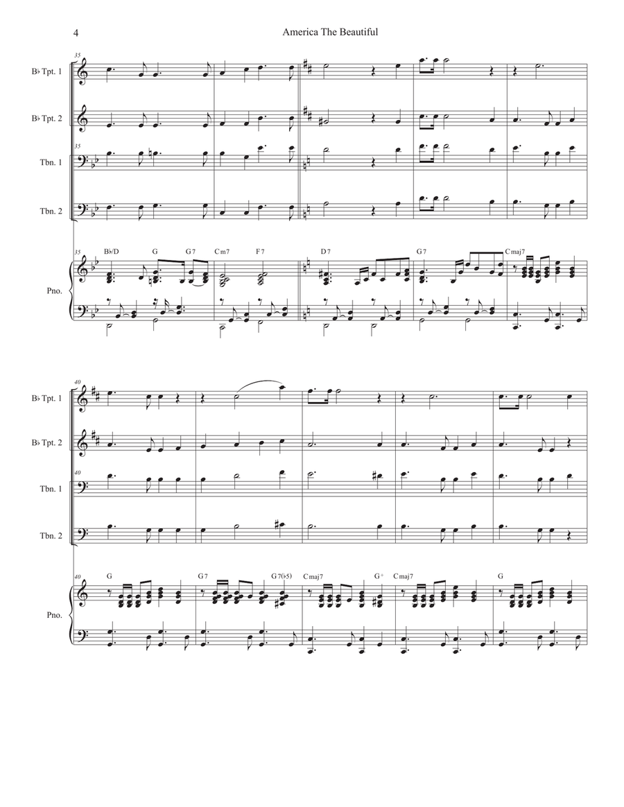 America The Beautiful (Brass Quartet and Piano - Alternate Version) Brass Quartet scores gallery preview page 5