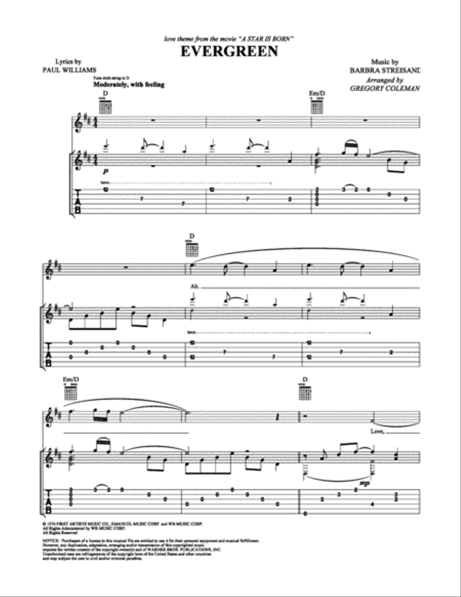 Evergreen Guitar Tablature scores gallery preview page 1