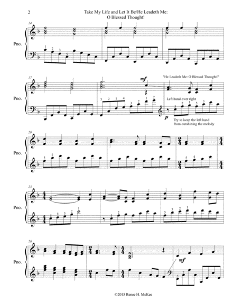 Take My Life and Let It Be/He Leadeth Me: O Blessed Thought! Piano Solo scores gallery preview page 2