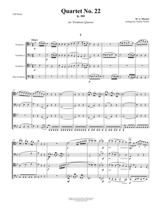 Book cover for Quartet No. 22, K. 589 in B-flat for Trombone Quartet