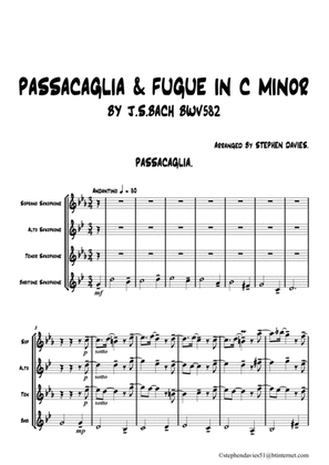 Book cover for Passacaglia & Fugue in C Minor BWV832 by J.S.Bach for Saxophone Quartet.