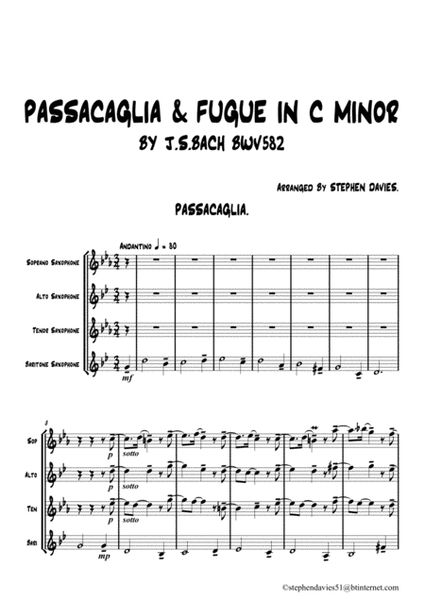Passacaglia & Fugue in C Minor BWV832 by J.S.Bach for Saxophone Quartet. image number null