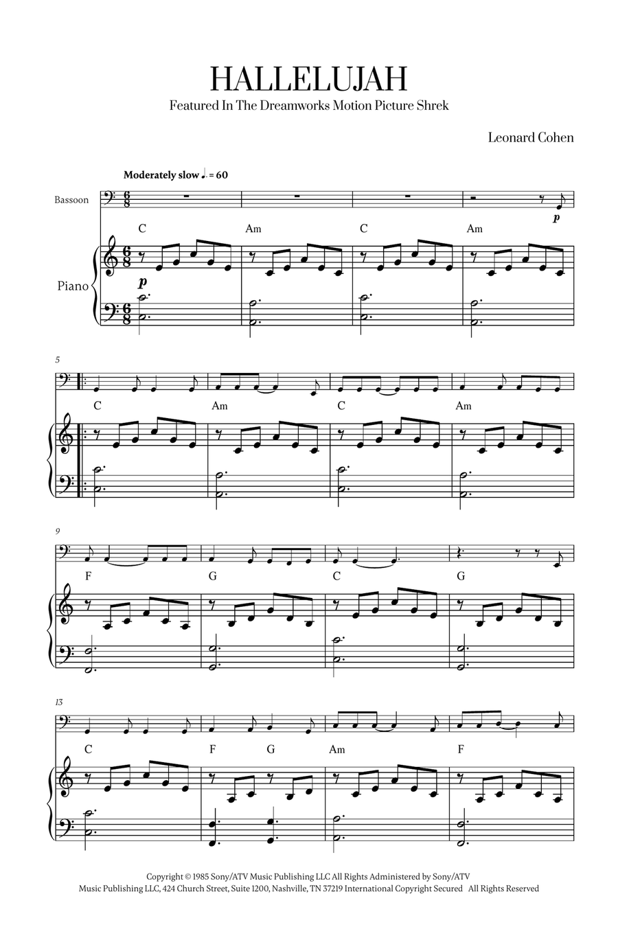 Hallelujah Bassoon scores gallery preview page 1