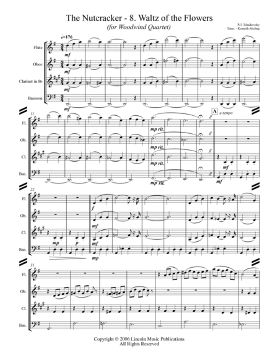 The Nutcracker Suite - 8. Waltz of the Flowers (for Woodwind Quartet) Woodwind Quartet scores gallery preview page 2
