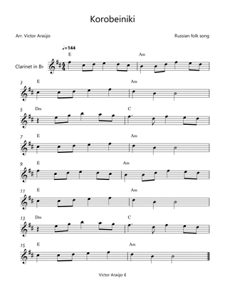 Korobeiniki (from Tetris) - Clarinet Lead Sheet - Chord Symbols