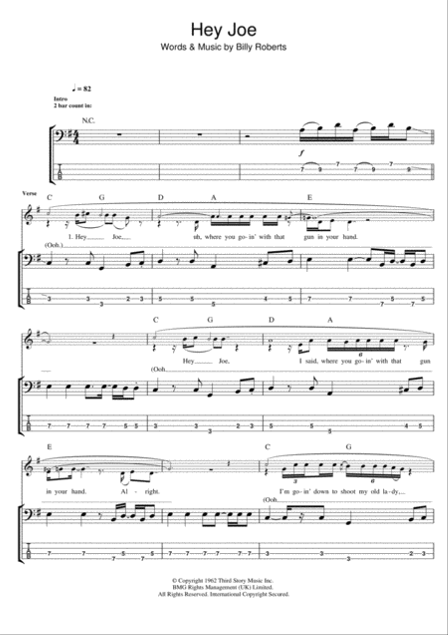 Hey Joe Guitar Tablature scores gallery preview page 1