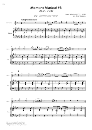 Moment Musical No.3, Op.94 - Bb Clarinet and Piano (Full Score)