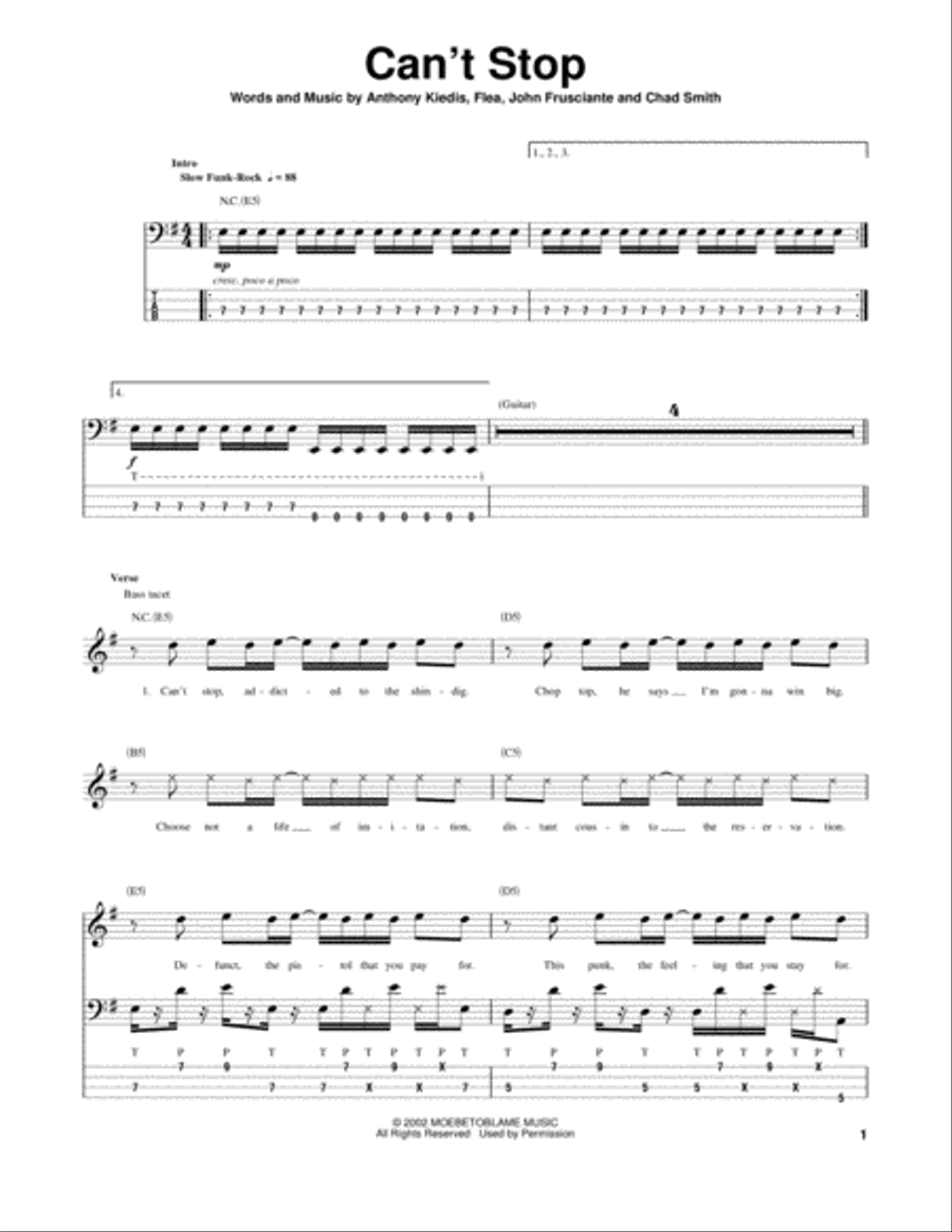 Can't Stop Guitar Tablature scores gallery preview page 1