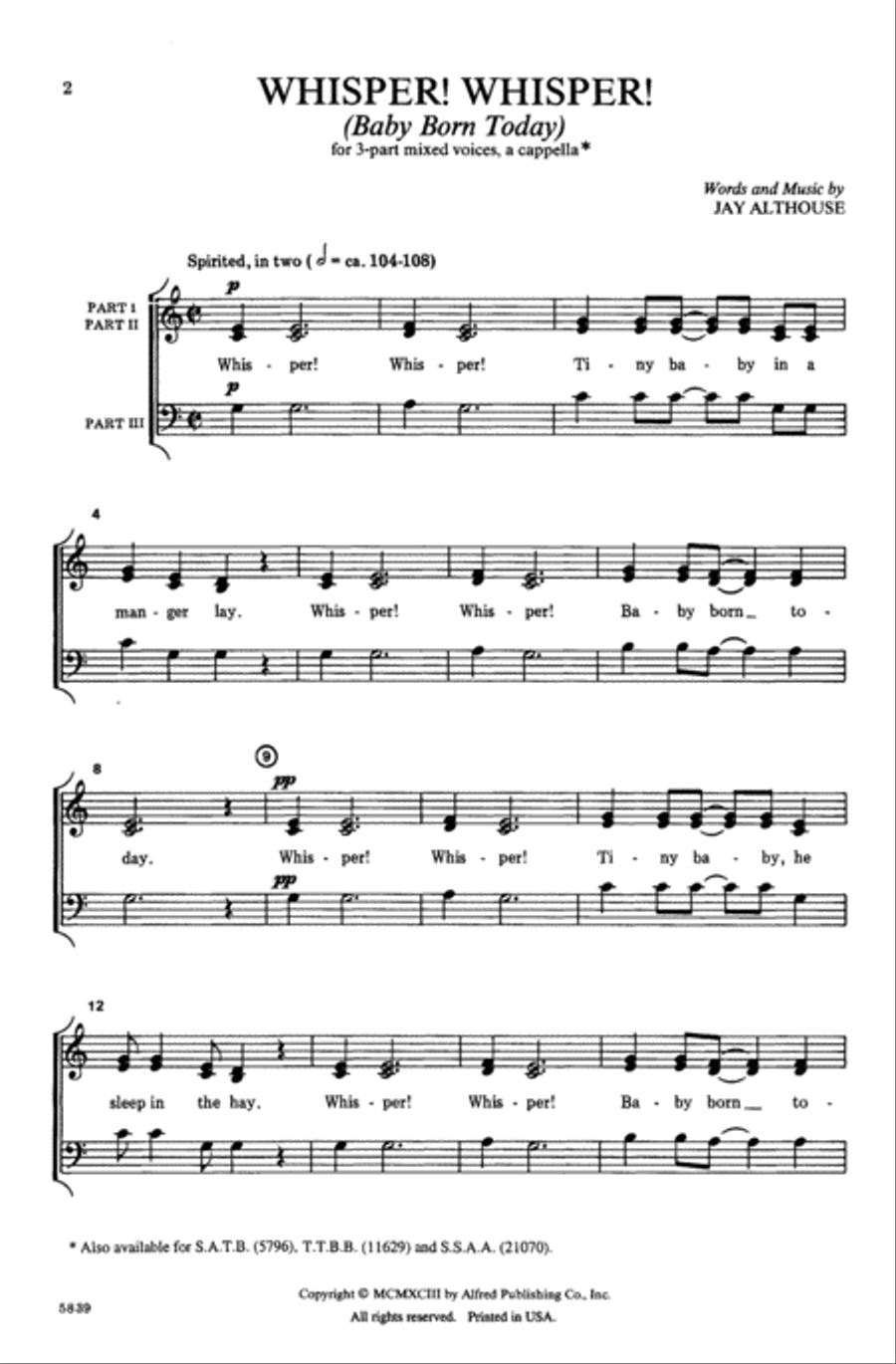 Whisper! Whisper! (Baby Born Today) 3-Part scores gallery preview page 2