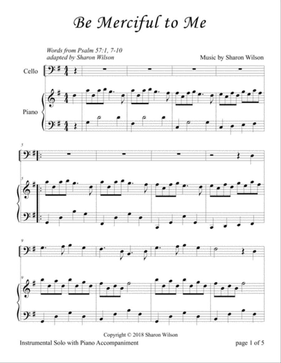 Be Merciful to Me ~ Psalm 57 (for Cello Solo with Piano accompaniment) Piano scores gallery preview page 2