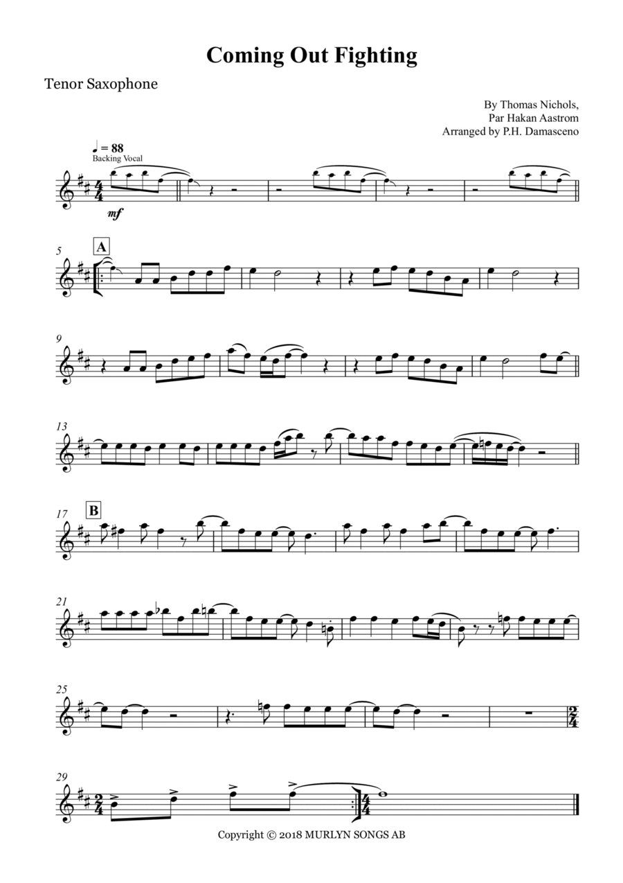 Coming Out Fighting Tenor Saxophone scores gallery preview page 1