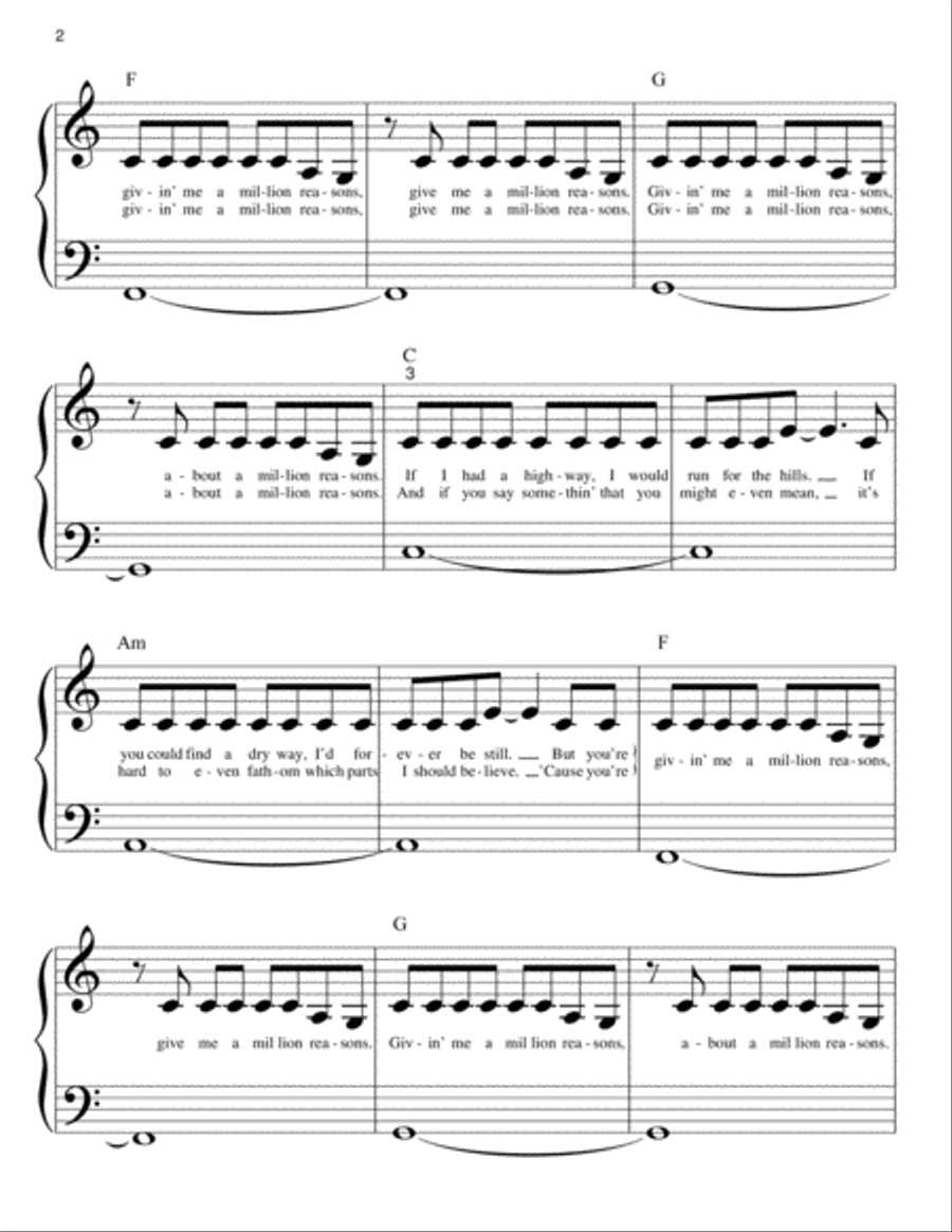 Million Reasons Million Reasons Easy Piano scores gallery preview page 2