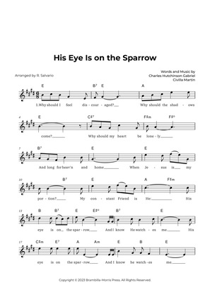 Book cover for His Eye Is on the Sparrow (Key of E Major)