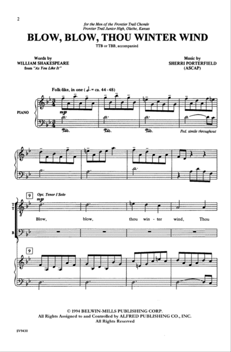 Blow, Blow, Thou Winter Wind Men's Choir scores gallery preview page 2