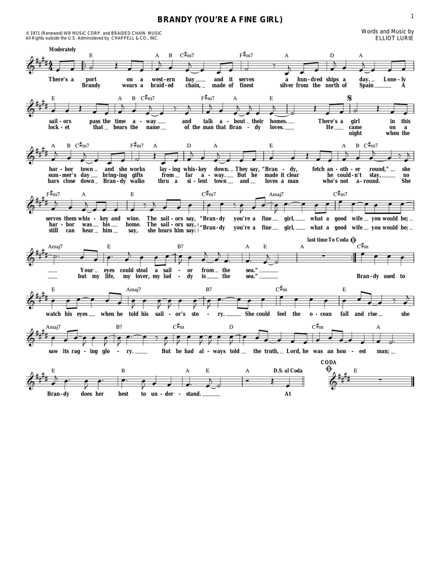 Brandy (You're A Fine Girl) Electric Guitar scores gallery preview page 1