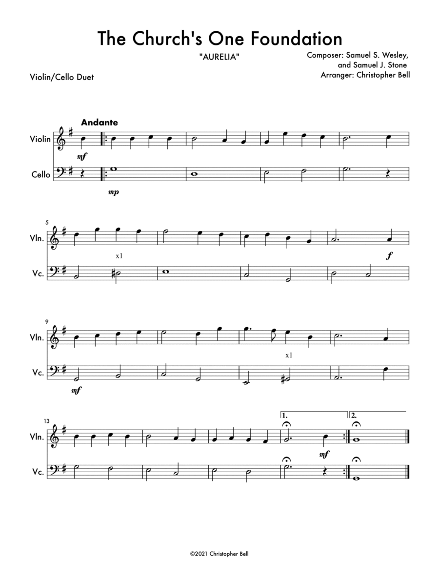 The Church's One Foundation - Violin/Cello Duet String Duet scores gallery preview page 1