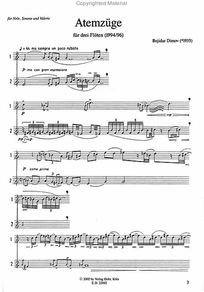Atemzüge für drei Flöten (1994/1996)