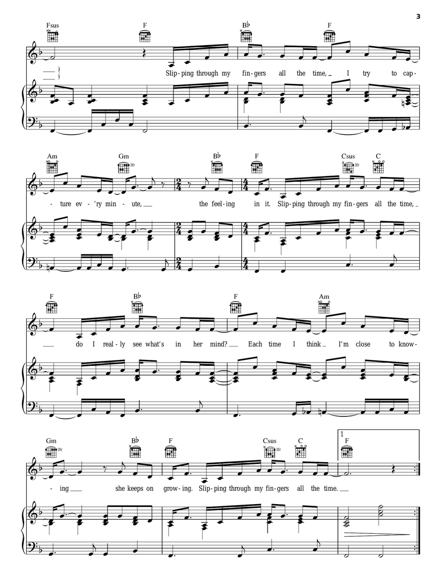 Slipping Through My Fingers Piano, Vocal, Guitar scores gallery preview page 3