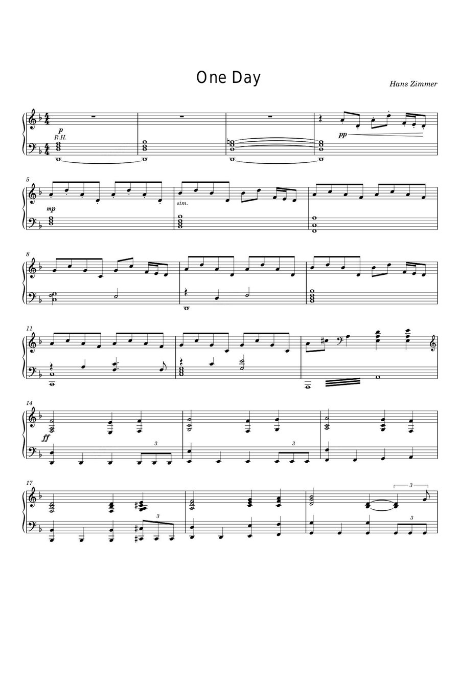 One Day Piano Solo scores gallery preview page 1