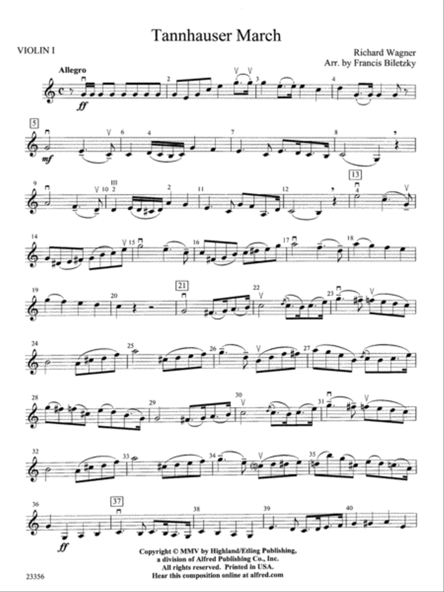 Tannhäuser March: 1st Violin String Orchestra scores gallery preview page 1