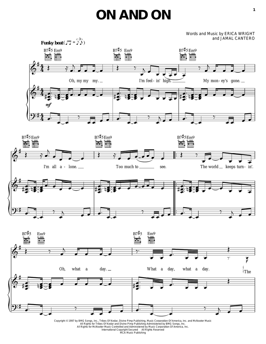 On And On Piano, Vocal, Guitar scores gallery preview page 1