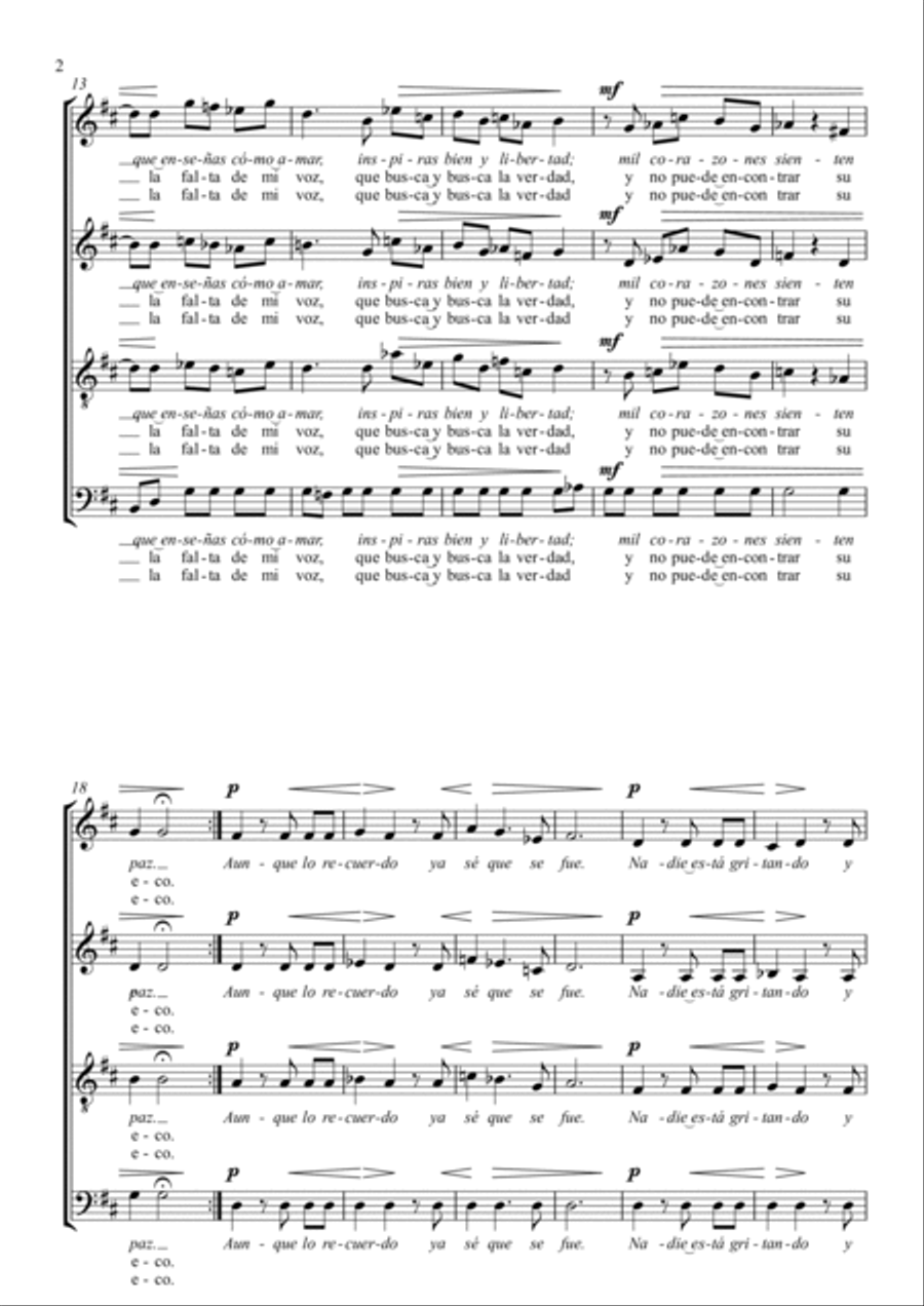 TÚ ERES LA NINFA, para Coro 4-Part scores gallery preview page 2