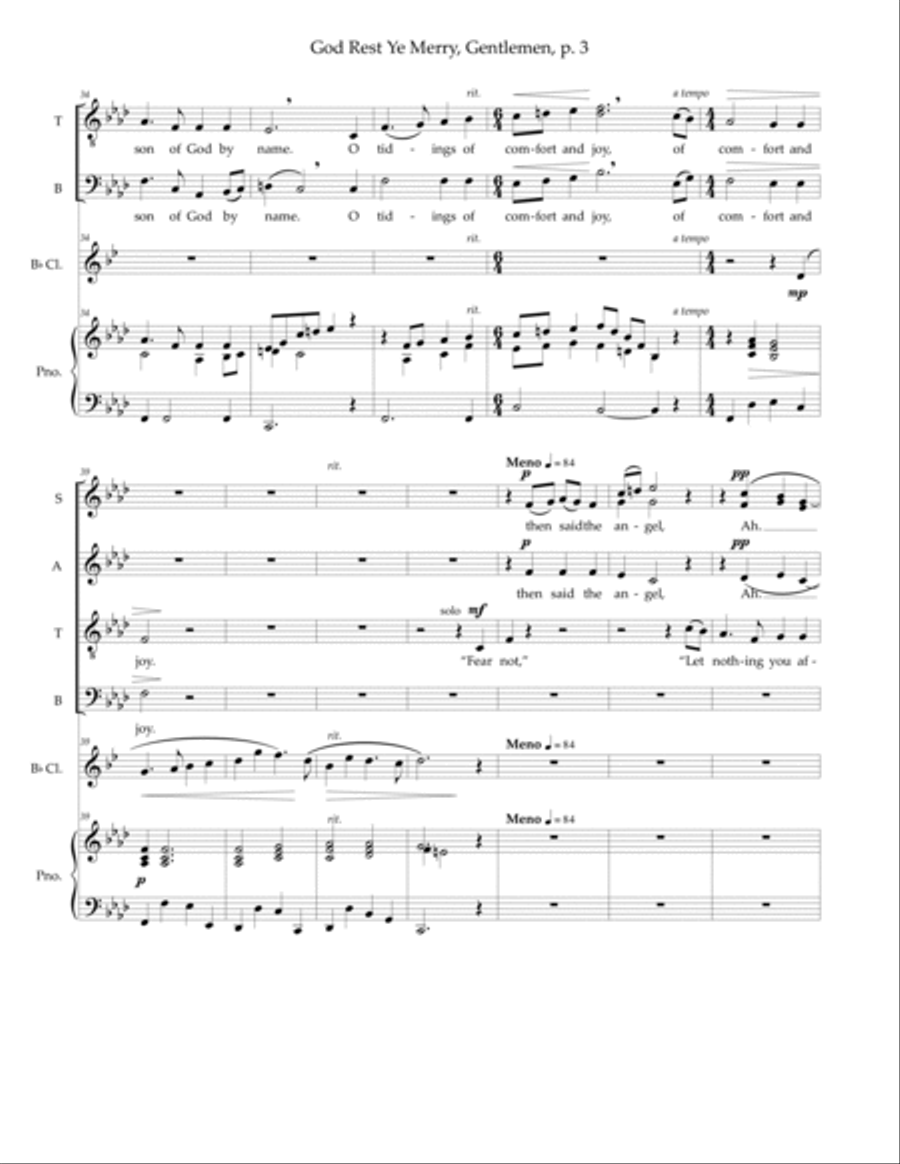 God Rest Ye Merry, Gentlemen (Cornish folk tune) — SATB voices, clarinet, piano 4-Part scores gallery preview page 5