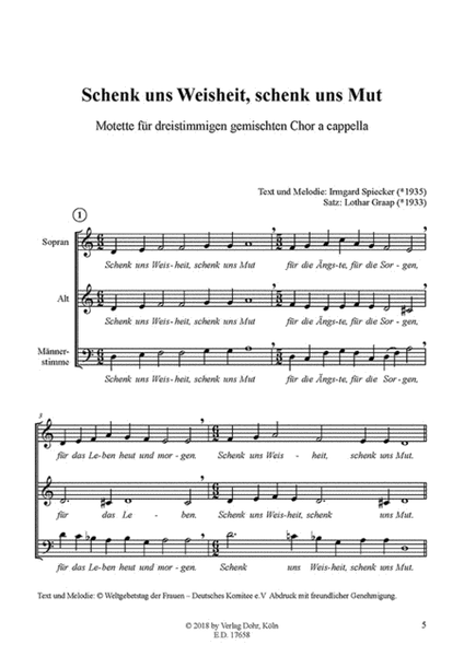 Zwei Motetten auf Texte und Melodien von Irmgard Spiecker für dreistimmigen gemischten Chor a cappella