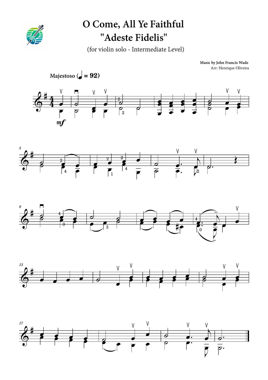 Adeste Fidelis (Violin Solo) - Christmas Carol Violin Solo scores gallery preview page 1