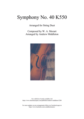 Symphony No. 40 arranged for String Duet