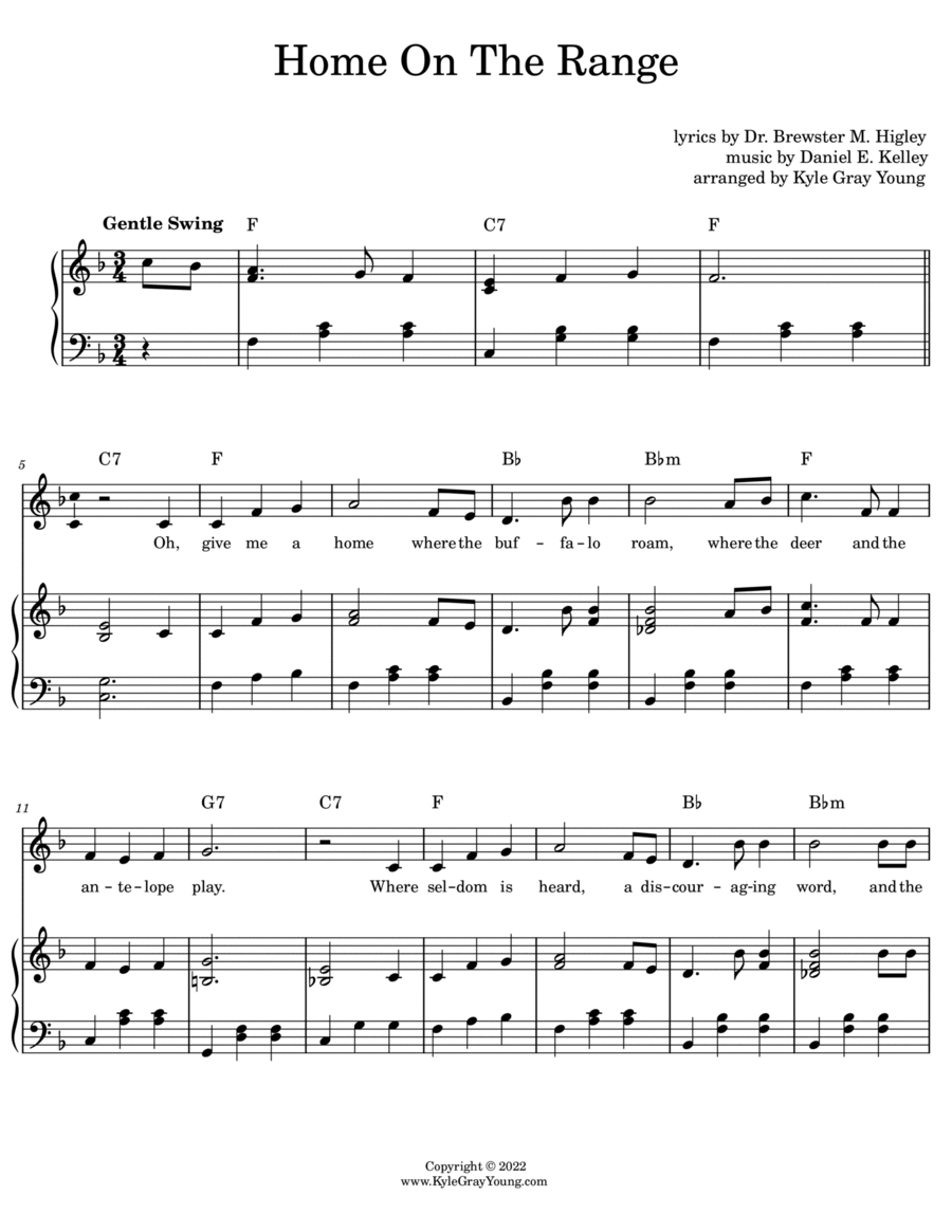 Home On The Range (key of F) Piano, Vocal scores gallery preview page 1