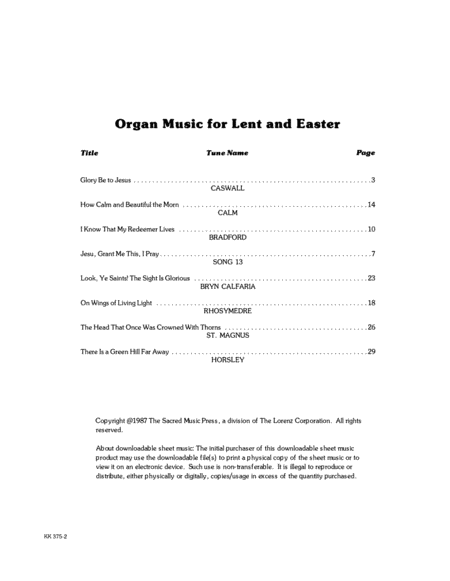 Organ Music for Lent and Easter - Digital Download