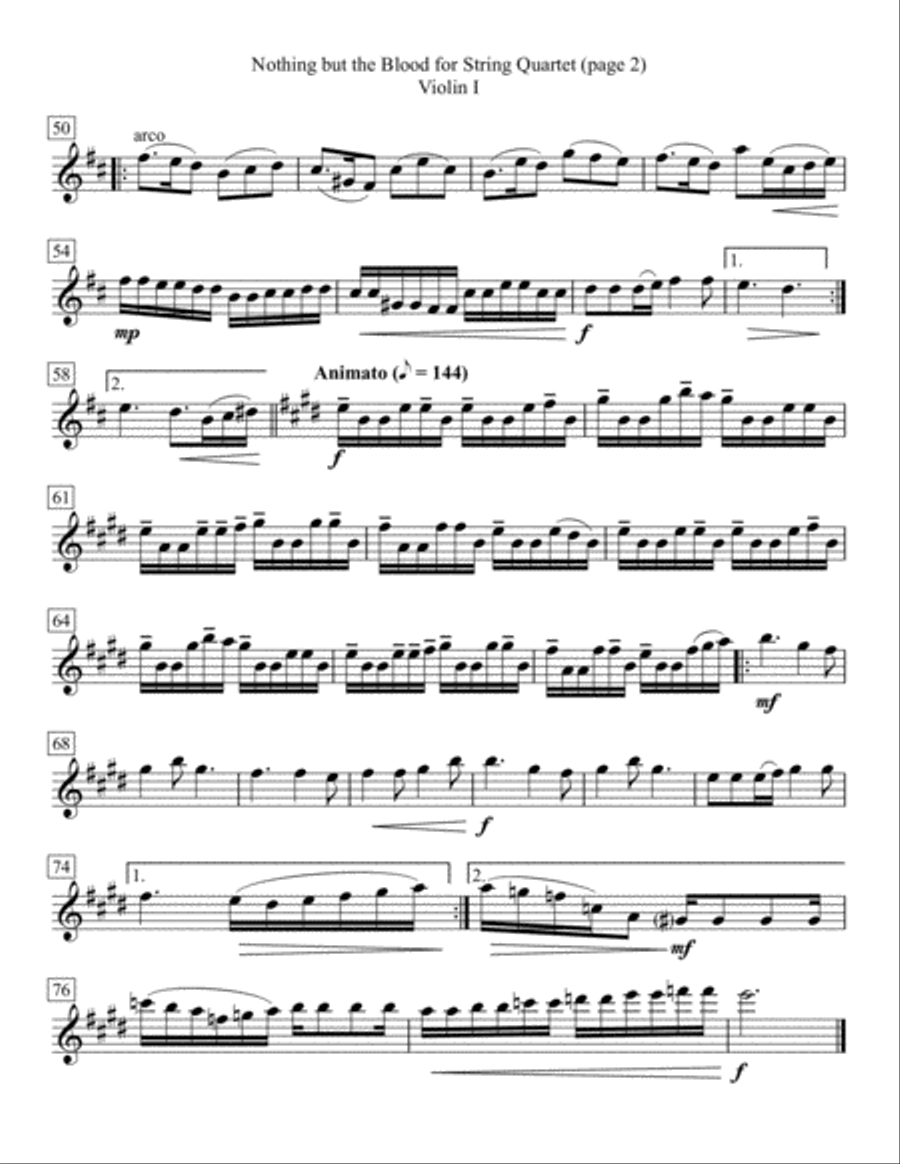 Nothing but the Blood for String Quartet String Quartet scores gallery preview page 2