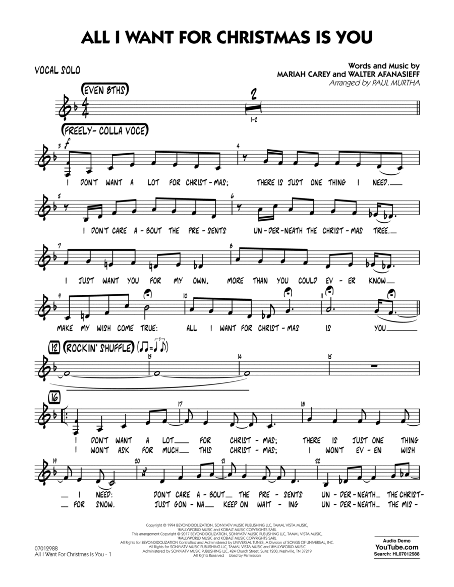 All I Want for Christmas Is You - Vocal Solo Voice Solo scores gallery preview page 1