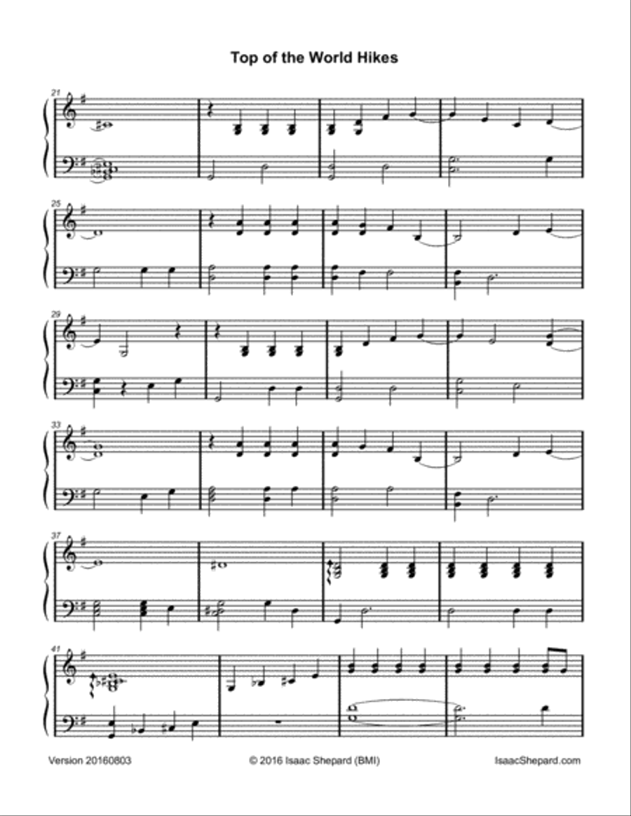 Top of the World Hikes Piano Solo scores gallery preview page 3